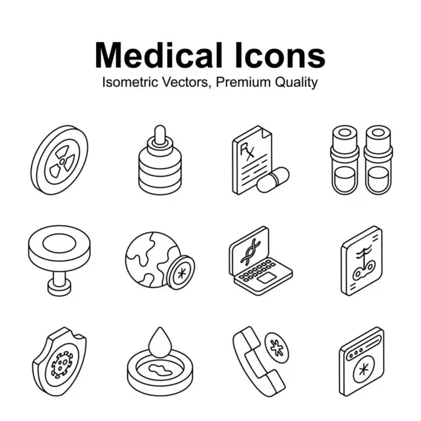 Atrapa Una Vista Este Hermoso Sorprendente Conjunto Vectores Isométricos Médicos — Archivo Imágenes Vectoriales