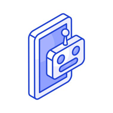 Mobil robotun son moda izometrik simgesi, yapay zeka vektör tasarımı