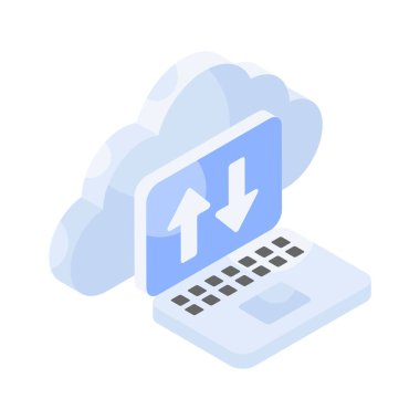 Bulut transferi izometrik vektör tasarımı beyaz arkaplanda izole edildi