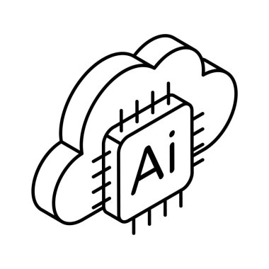 Bulutlu mikroişlemci, bulut teknolojisinin izometrik ikonu, ai bulut vektörü