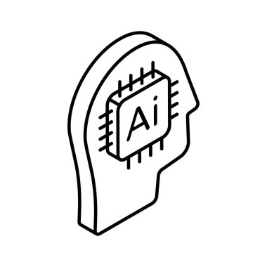 Mikroişlemci çipli baş, beyin çipi konsepti, ai beyin vektörü.