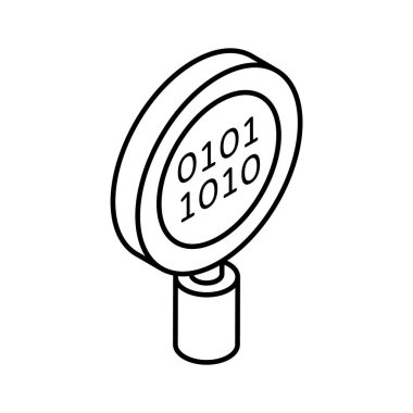 İkili kod büyüteç altında, ikili arama simgesi, kod keşfi