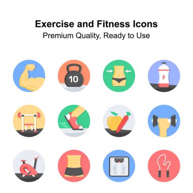 Ellerinizi bu güzel dizayn edilmiş egzersiz ve fitness ikonlarına koyun.