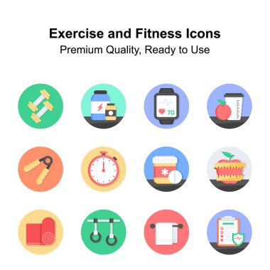 Egzersiz ve fitness simgeleri, premium kullanıma hazır