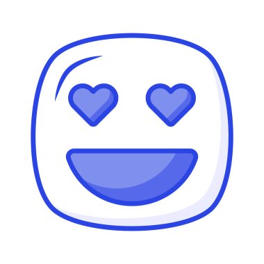 Gözlerinde kalp sembolleri olan mutlu yüz, aşk emojisinin konsept simgesi.