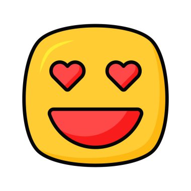 Gözlerinde kalp sembolleri olan mutlu yüz, aşk emojisinin konsept simgesi.