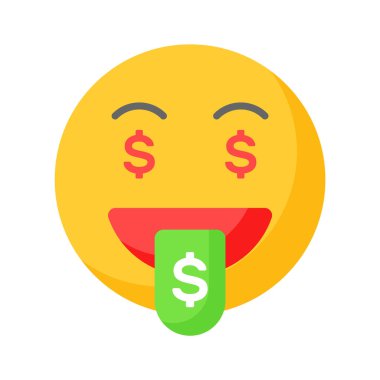 Zengin emoji vektör tasarımı, açgözlü ifadeler, dilde dolar işareti
