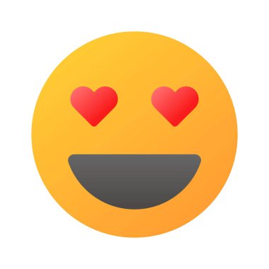Gözlerinde kalp sembolleri olan mutlu yüz, aşk emojisinin konsept simgesi.