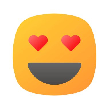 Gözlerinde kalp sembolleri olan mutlu yüz, aşk emojisinin konsept simgesi.