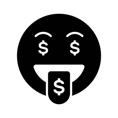 Zengin emoji vektör tasarımı, açgözlü ifadeler, dilde dolar işareti