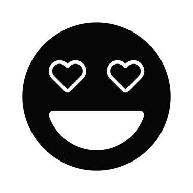Gözlerinde kalp sembolleri olan mutlu yüz, aşk emojisinin konsept simgesi.