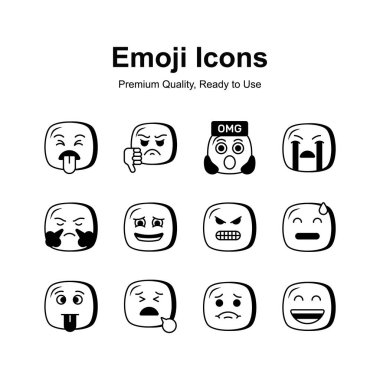 Bir dizi emoji simgesi, sevimli ifadeler vektör tasarımı