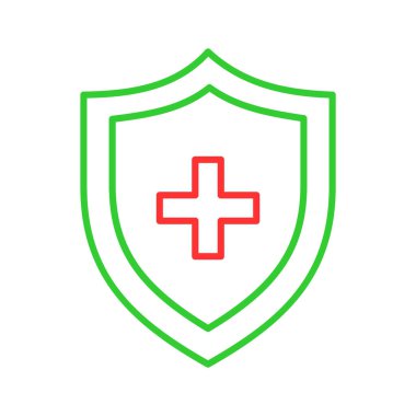 Koruyucu kalkanın içinde sağlık sigortası ve tıbbi koruma vektörü konseptini gösteren tıbbi işaretler var.