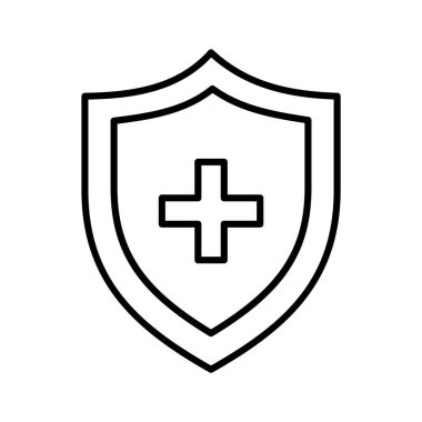 Koruyucu kalkanın içinde sağlık sigortası ve tıbbi koruma vektörü konseptini gösteren tıbbi işaretler var.