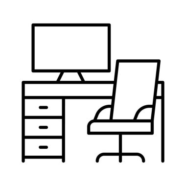 Çalışma alanı simgesi, çalışma ortamı sembolü, ofis alanı simgesi, kullanmaya hazır