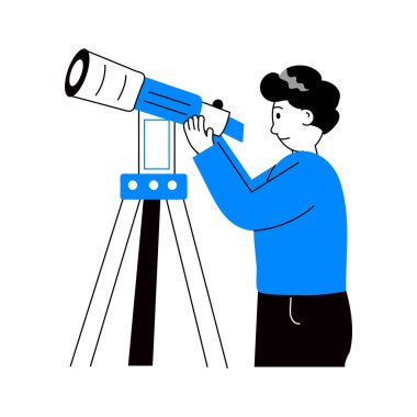 Bir adam teleskoplu bir bayram uydusunu görüyor, iyi tasarlanmış karakter çizimi.