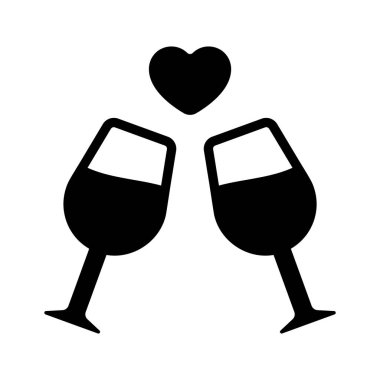 Wine glass with heart denoting icon of love toast