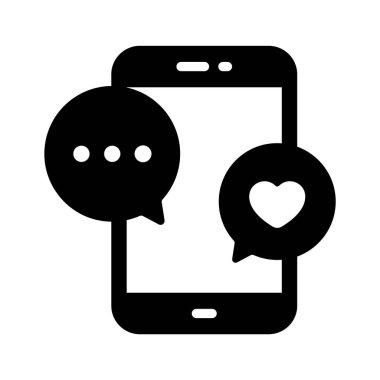 Chat bubbles with heart and mobile denoting concept of romantic conversation