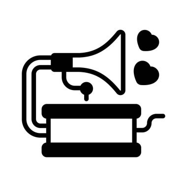 Gramofonun şu yaratıcı ikonuna bir bakın, romantik müzik vektörü.