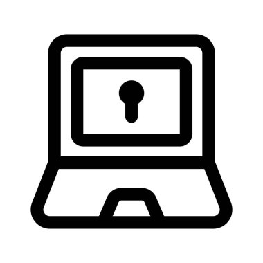 Bilgisayarın içindeki anahtar deliği güvenli dizüstü bilgisayar ve bilgisayar güvenliğinin simgesini gösteriyor