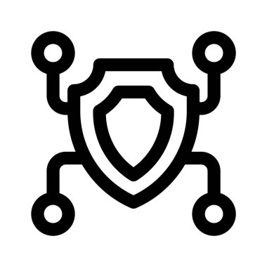 Ağ güvenliğinin vektörünü gösteren ağ düğümlerine sahip güvenlik kalkanı