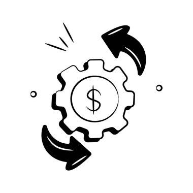 Para yönetiminin konsept vektörünü gösteren çarklı dolar parası