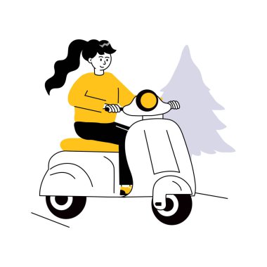Yaz sezonunda motosiklet süren bir kız, vektör çizimi.