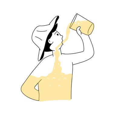 Camdan su içen bir adam, sağlıklı yaşam tarzı vektör çizimi