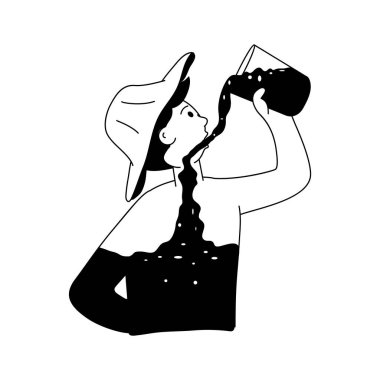 Camdan su içen bir adam, sağlıklı yaşam tarzı vektör çizimi