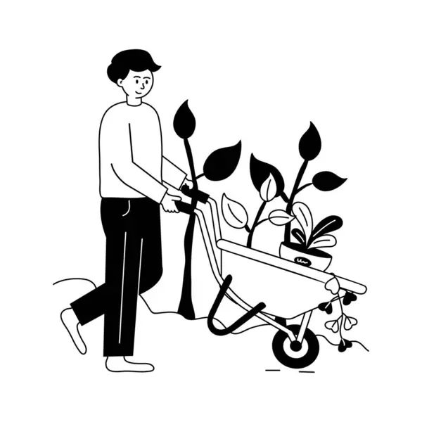 stock vector A man holding a cart with plants concept illustration of plantation