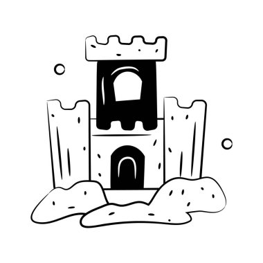 Ellerinizi dikkatlice tasarlanmış bu kumdan kale vektörüne modern tarzda yerleştirin.