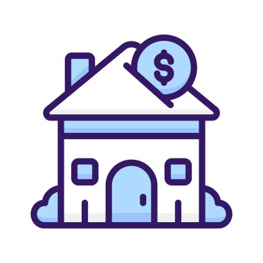 Dolar parasıyla ev kredisi konsept vektörünü modern tarzda gösteren ev