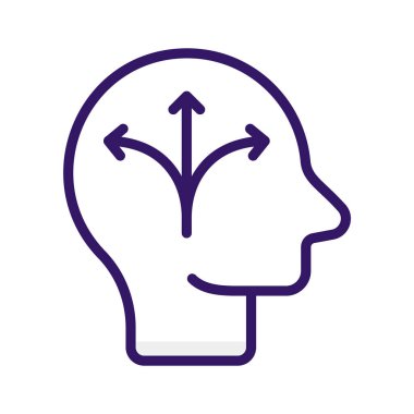 Okları farklı yönleri gösteren, karar vermeyi ve tercihleri sembolize eden bir insan kafası simgesi.