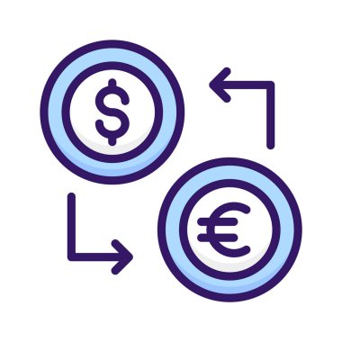 Dolar ve avro sembollerini birbirine bağlayan dairesel oklar, döviz kurunu veya dönüşümü gösteriyor