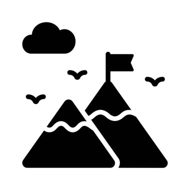 Dağın tepesinde bayrak, modaya uygun görev ikonu