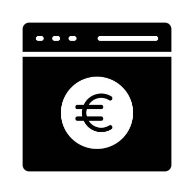 Dollar coin inside webpage showing concept icon of pay per click or monetization clipart