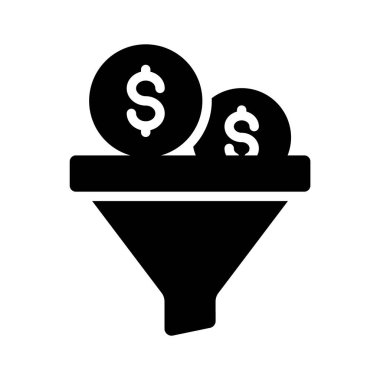 Girdilerin gelire çevrilmesini sembolize eden dolar sikkeleri olan bir huni simgesi