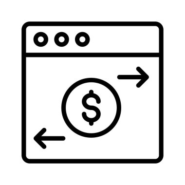 Okları, para transferi konsepti, işlemleri, ödemeleri, çevrimiçi bankacılık, vektör tasarımı olan web sayfası içindeki dolar sikkesi