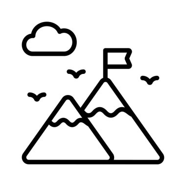 Dağın tepesinde bayrak, modaya uygun görev ikonu