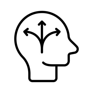 Okları farklı yönleri gösteren, karar vermeyi ve tercihleri sembolize eden bir insan kafası simgesi.