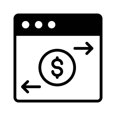 Okları, para transferi konsepti, işlemleri, ödemeleri, çevrimiçi bankacılık, vektör tasarımı olan web sayfası içindeki dolar sikkesi