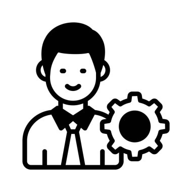 Çarklı erkek avatarı, İK yönetiminin kavram simgesini modern tarzda gösteriyor