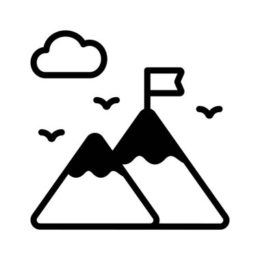 Dağın tepesinde bayrak, modaya uygun görev ikonu