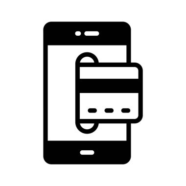 Cep telefonu konseptine sahip banka kartı cep telefonu ödemesi veya çevrimiçi ödeme simgesi