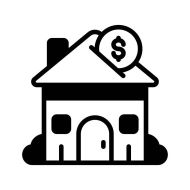 Dolar parasıyla ev kredisi konsept vektörünü modern tarzda gösteren ev