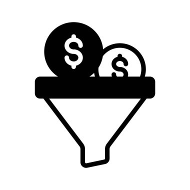 Girdilerin gelire çevrilmesini sembolize eden dolar sikkeleri olan bir huni simgesi
