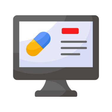 Çevrimiçi ilaç, çevrimiçi ilaçların bilgisayar ekranı konsept simgesi içindeki kapsül