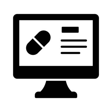 Çevrimiçi ilaç, çevrimiçi ilaçların bilgisayar ekranı konsept simgesi içindeki kapsül