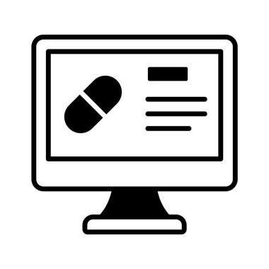 Çevrimiçi ilaç, çevrimiçi ilaçların bilgisayar ekranı konsept simgesi içindeki kapsül