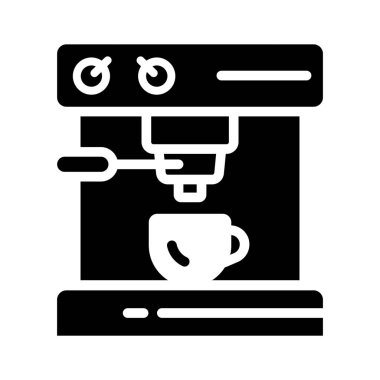 Espresso, kapuçino ya da kahve damlatan içecekleri otomatikman üreten bir alet tasvir eden bir kahve makinesi ikonu..